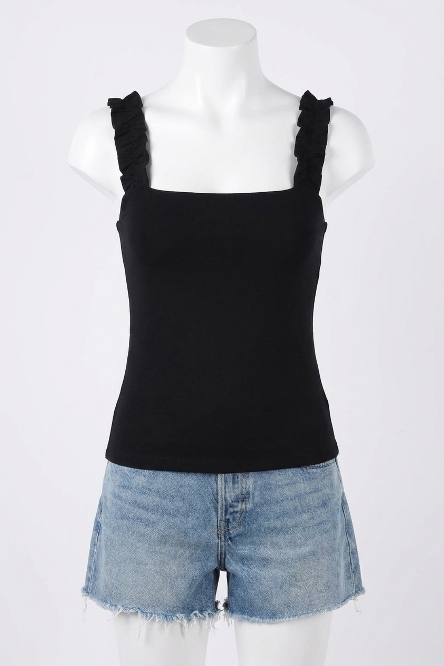 NEW SUSANA MONACO ruffle strap top in black